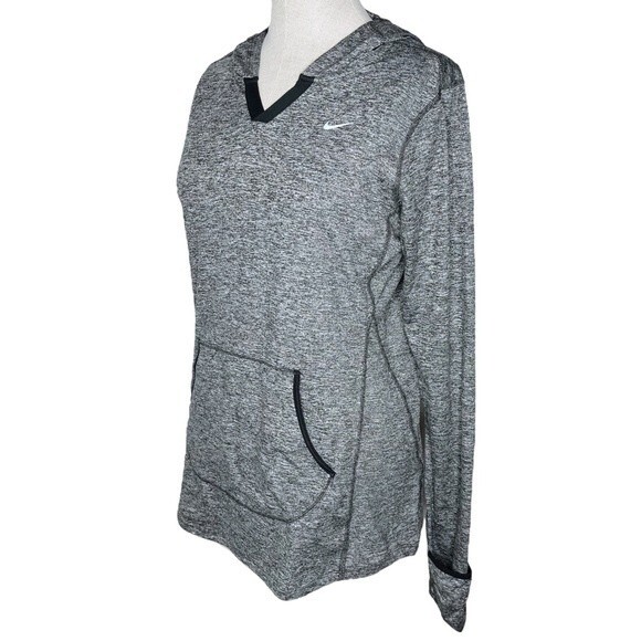Nike Running Element Hoodie Top sz M * Hooded Heather Gray Pockets Thumb Holes - Picture 2 of 9